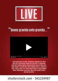 Web page or poster (banner) with video player. Online video blog design concept. Vector illustration. Online show.