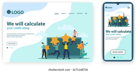 Web page of the rating Agency 's landing page design. The concept of a flat vector illustration for web site development using adaptive design for mobile applications.