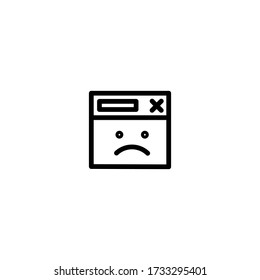 Web page with sad face. 404 page, page not found or error line icon concept. Page loading failure icon for perfect website concept.