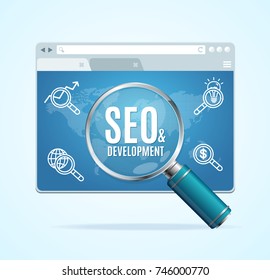 Web Page Search Engine Seo Navigation Concept with Realistic Detailed 3d Magnifier Screen Project Layout Design. Vector illustration