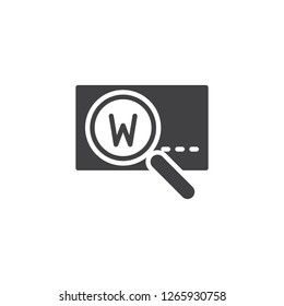 Web page search vector icon. filled flat sign for mobile concept and web design. Website address and magnifier simple solid icon. Symbol, logo illustration. Pixel perfect vector graphics