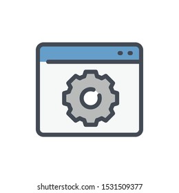 Web page settings color line icon. Gear on website vector outline colorful sign.