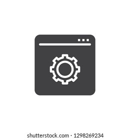 Web page settings gear vector icon. filled flat sign for mobile concept and web design. Website optimization simple solid icon. Symbol, logo illustration. Pixel perfect vector graphics