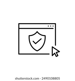 Web page, shield and checkmark. Trusted and secure website. Pixel perfect vector icon