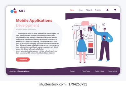 Web page site concept illustration in modern flat and clean design. Landing page, single page application for mobile development, optimization, design.