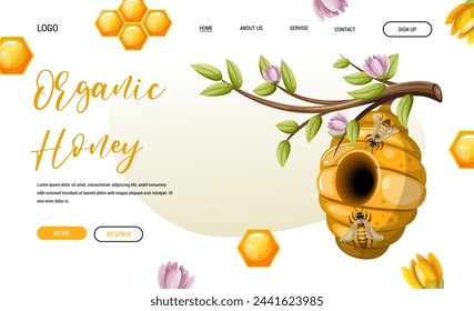 
Web page of a site selling honey. Hand drawing. Vector.