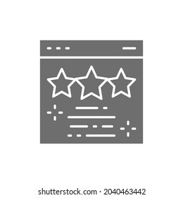 Página web con estrellas, comentarios, calificaciones, certificado, recompensa, marca icono gris.