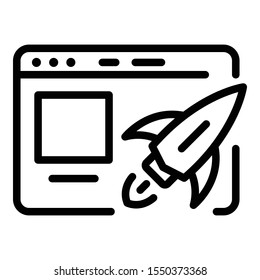 Web Page Startup Rocket Icon. Outline Web Page Startup Rocket Vector Icon For Web Design Isolated On White Background