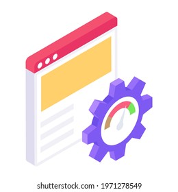 Web page with stopwatch inside gear showcasing website speed optimization icon