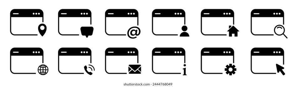 Web page symbol collection. Browser icons set. Vector