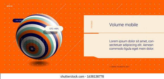 Web page template with 3D sphere, text, elements and halftones for business website design. Abstract background, banner for presentation and landing page. Eps10 vector.