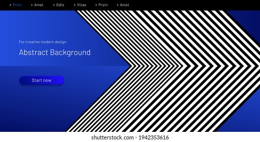 Web page template in black-blue style with black-white striped lines and text. Eps10 vector.