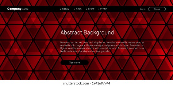 Web page template in black-red style with hexagonal pattern and text. Eps10 vector.
