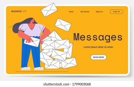 Web page template - Concept of the messages, mail, email, post, and digital communication.