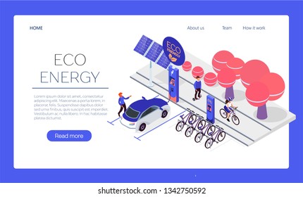 Web page template. Eco transport isometric design concept with some available bicycles for rent at station and cashier machine for payment vector illustration. 
