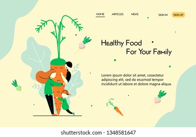 Web page template for healthy food shop, vegetarian lifestyle blog, online organic food shop. Concept for websites about healthy lifestyle.