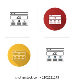 Web page template icon. Website. Web design and development. Flat design, linear and color styles. Isolated vector illustrations