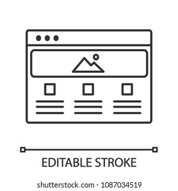 Web page template linear icon. Website. Web design and development. Thin line illustration. Browser window. Contour symbol. Vector isolated outline drawing. Editable stroke