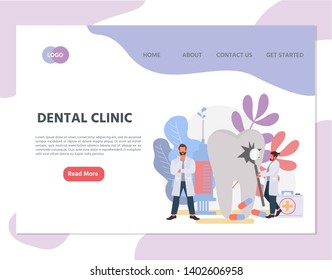 Web page template of online dental clinic. Modern flat design concept of web page design for website.  Oral hygiene stomatology medicine. Vector illustration