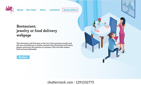 Web page template for restaurant website, food delivery, jewelry store for Valentine`s Day. Easy to edit and customize.