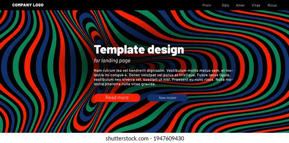 Web page template with star hypnotic pattern, text and buttons. Abstract colorful background with striped multi-colored illustration. Eps10 vector.