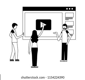 web page template with symbol play and people