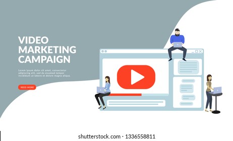 Web page template for video marketing campaign, video ad, digital content, promotion, online advertisement vector illustration. Digital video message, online tutorial for mobile and web graphic