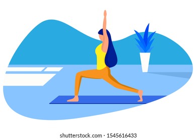 Web page template of Yoga Studio. Modern flat design concept of web page design for website and mobile website. Woman does yoga exercise, yoga pose. Vector illustration