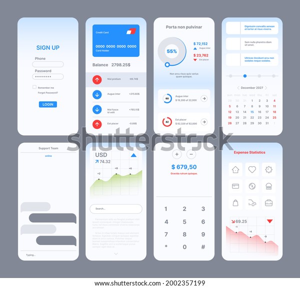 Web page templates. App\
design for user easy experience online digital interface symbols\
slider frames navigation bar search dividers icons garish vector\
pictures set