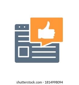 Web page with thumb up colored icon. Best advertising, feedback, rating symbol