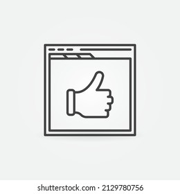 Webseite mit Thumbs Up Vektorsymbol oder Zeichen im Rahmenstil