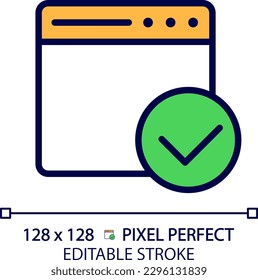 Página Web con icono de color RGB perfecto para píxel de graduación. Ventana del sitio web con marca de verificación. Fuentes confiables en internet. Ilustración vectorial aislada. Dibujo de línea simple relleno. Trazo editable