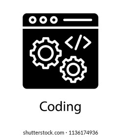 Web page with two cogwheels and coding sign at the top, denoting icon for coding 