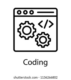 Web page with two cogwheels and coding sign at the top, denoting icon for coding 