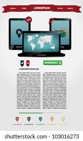 Web page with two mobile phones and one laptop