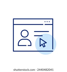Página Web con un currículum del usuario. Selección y evaluación en línea de perfiles de candidatos en plataformas de búsqueda de empleo. Icono