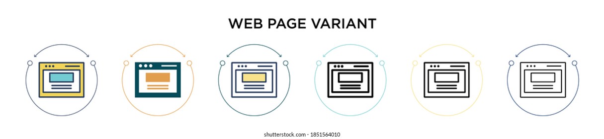 Web page variant icon in filled, thin line, outline and stroke style. Vector illustration of two colored and black web page variant vector icons designs can be used for mobile, ui, web