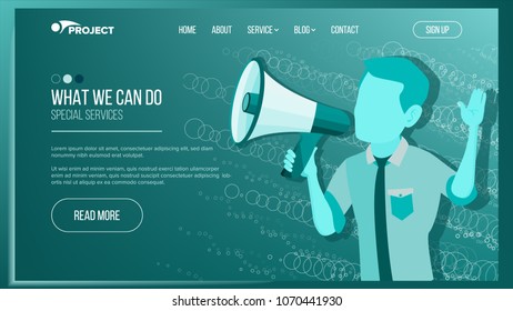 Web Page Vector. Business Landing. Responsive Banner Interface. Cartoon Person. Brainstorming Communication. Illustration
