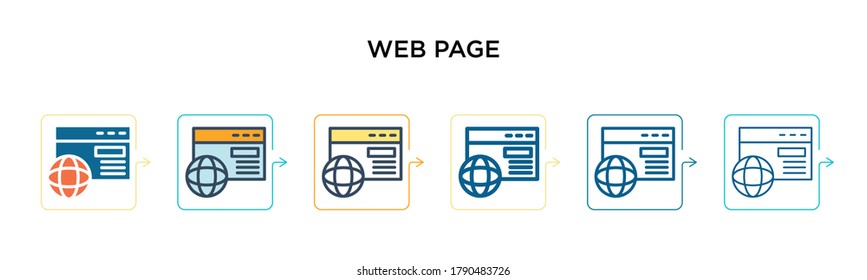 Web page vector icon in 6 different modern styles. Black, two colored web page icons designed in filled, outline, line and stroke style. Vector illustration can be used for web, mobile, ui