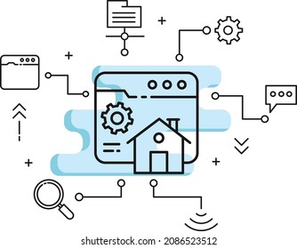 Visor de páginas web, ilustración de material de software de interfaz de usuario, diseño de iconos del vector de configuración del navegador, computación en nube y servicios de alojamiento de Internet Símbolo, concepto de configuración de páginas de inicio, caché y signo de configuración