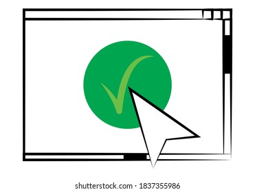 Web page window with green tick.
