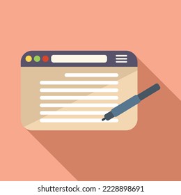 Vector plano de icono de escritura de páginas Web. Mensaje de texto. Artículo de nota