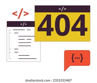 Web pages, code and error 404 flash message. Empty state ui design. Page not found popup cartoon image. Vector flat illustration concept on white background
