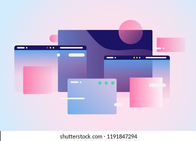 Web pages design composition. Creative smart network background. Gradient geometric forms in light pastel colors. Perfect illustration for startup, social media, advertising, marketing, management