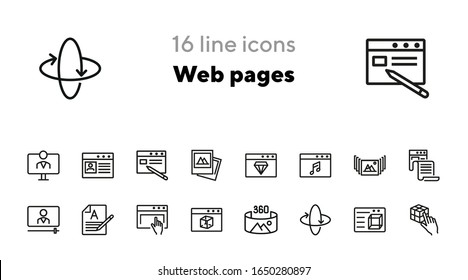 Web pages line icon set. Website, browser window, landing, monitor. Communication concept. Can be used for topics like internet, website design, application development