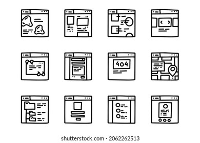 conjunto de iconos simples de vectores de línea de páginas web