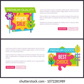Web pages set special promotion super sale price off premium total marketing labels, cartoon style flowers vector blooming buds final deal online posters