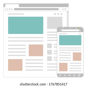 Web pages wireframe layout illustration / Web design template for PC browser , smartphone.