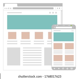 Web pages wireframe layout illustration / Web design template for PC browser , smartphone.