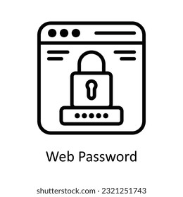 Ilustración de diseño de iconos de esquema del vector de contraseña Web. Símbolo de ciberseguridad sobre archivo EPS 10 en fondo blanco